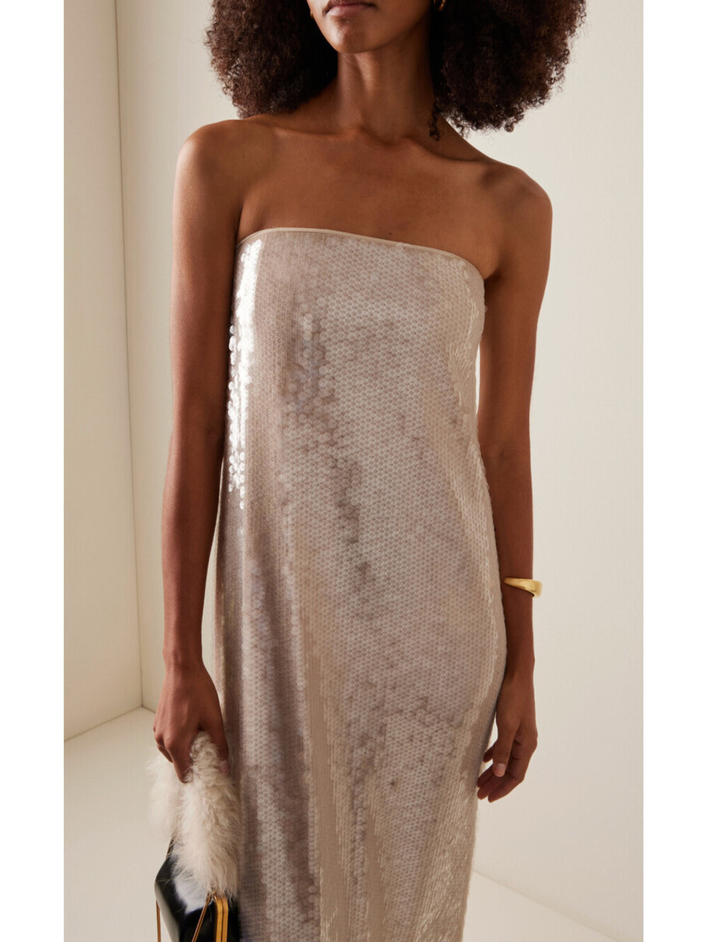 NWT $700 STAUD Casey Beaded Sequin Designer Dress Cocktail 4/small Moon Nude - Picture 9 of 10